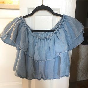 Denim ruffled crop